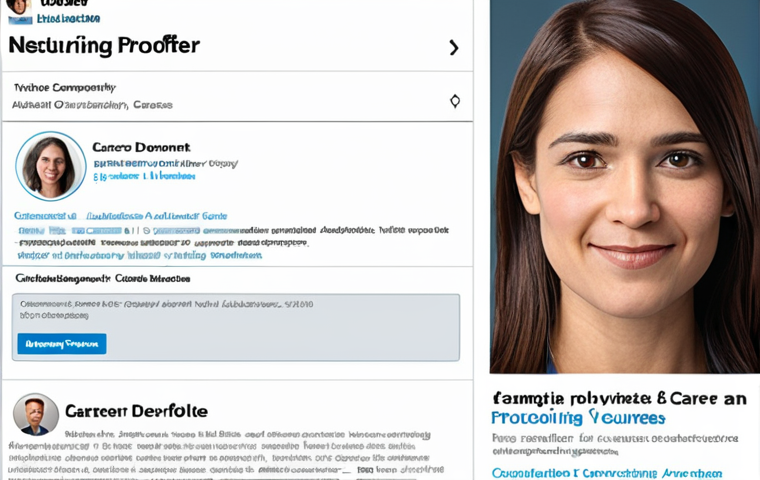 A LinkedIn profile showcasing career development with networking opportunities, featuring industry experts and online courses.