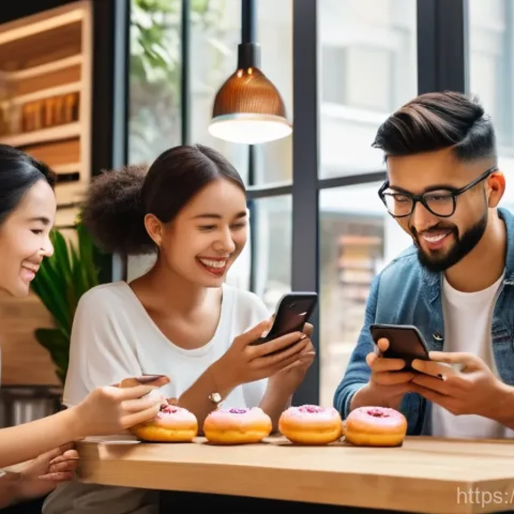 소셜미디어 사용 패턴 분석하기 - A diverse group of young adults in their twenties and early thirties are gathered at a modern, brigh...