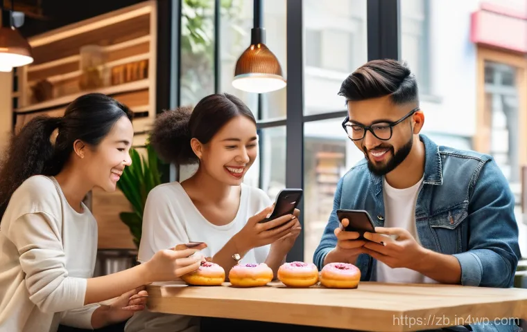 소셜미디어 사용 패턴 분석하기 - A diverse group of young adults in their twenties and early thirties are gathered at a modern, brigh...