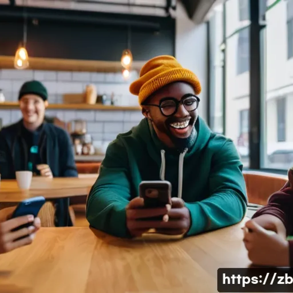 소셜미디어 플랫폼별 사용자 행동 분석 - A group of diverse Generation Z individuals, dressed in trendy, casual attire, are gathered in a mod...