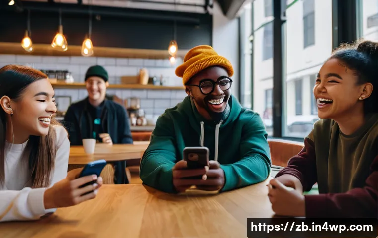 소셜미디어 플랫폼별 사용자 행동 분석 - A group of diverse Generation Z individuals, dressed in trendy, casual attire, are gathered in a mod...