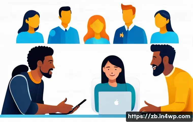 소셜미디어 사용자로서의 책임감 고취하기 - A diverse group of people engaging respectfully in an online community discussion, depicted as avata...